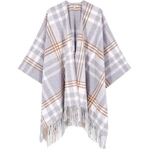 Plaid Fringe Shawl - Glacier